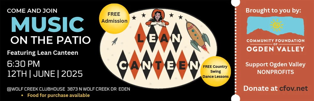 Come and Join Music on the Patio featuring Lean Canteen 6:30 PM June 12, 2025 At the Wolf Creek Clubhouse, 3873 N Wolf Creek Dr, Eden Food for purchase available FREE Admission FREE Country Swing Dance Lessons